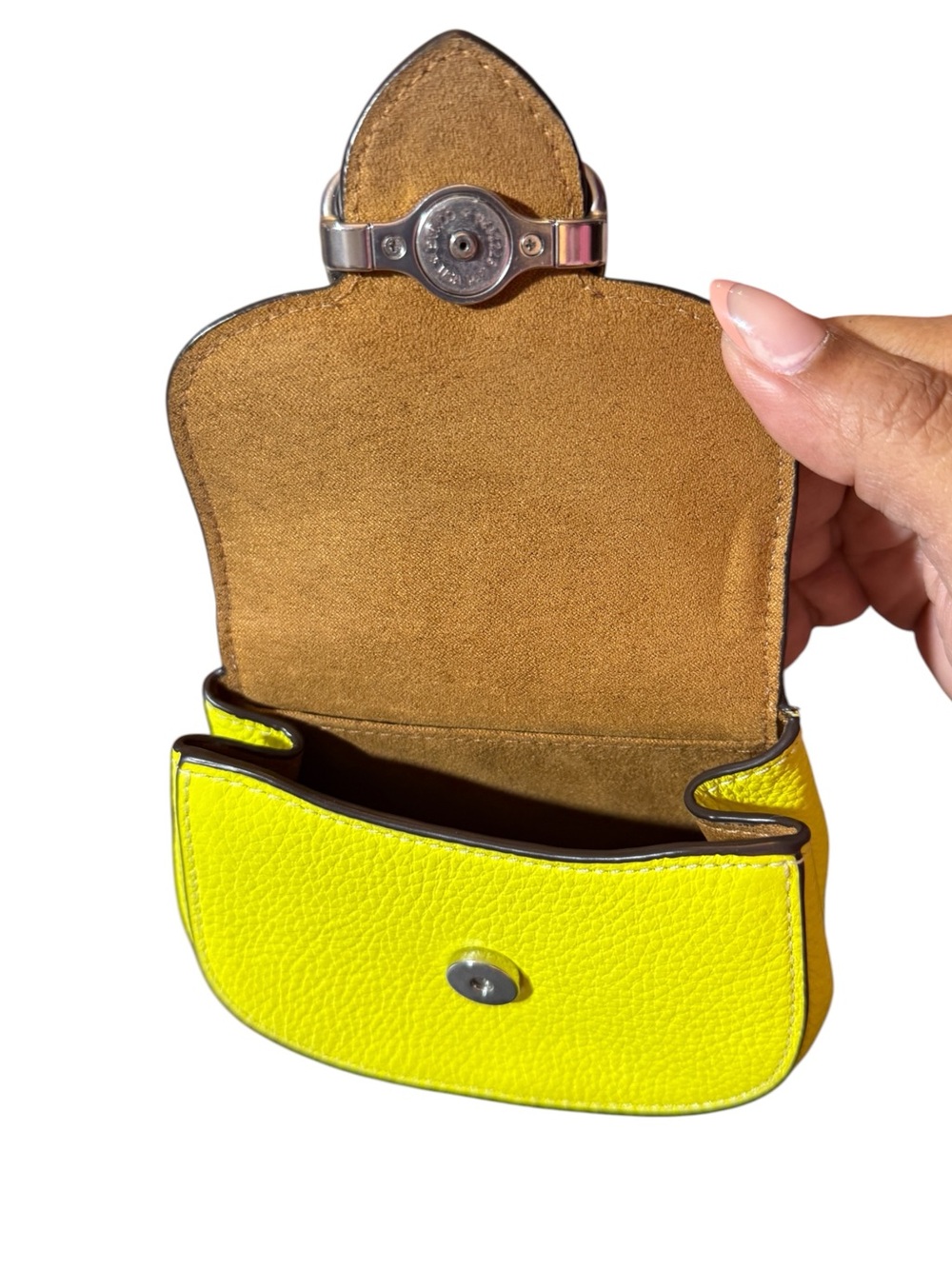 Coach Mini Pebbled Leather Crossbody in Bright Yellow w/Silver Hardware, Rare! - Picture 7 of 12